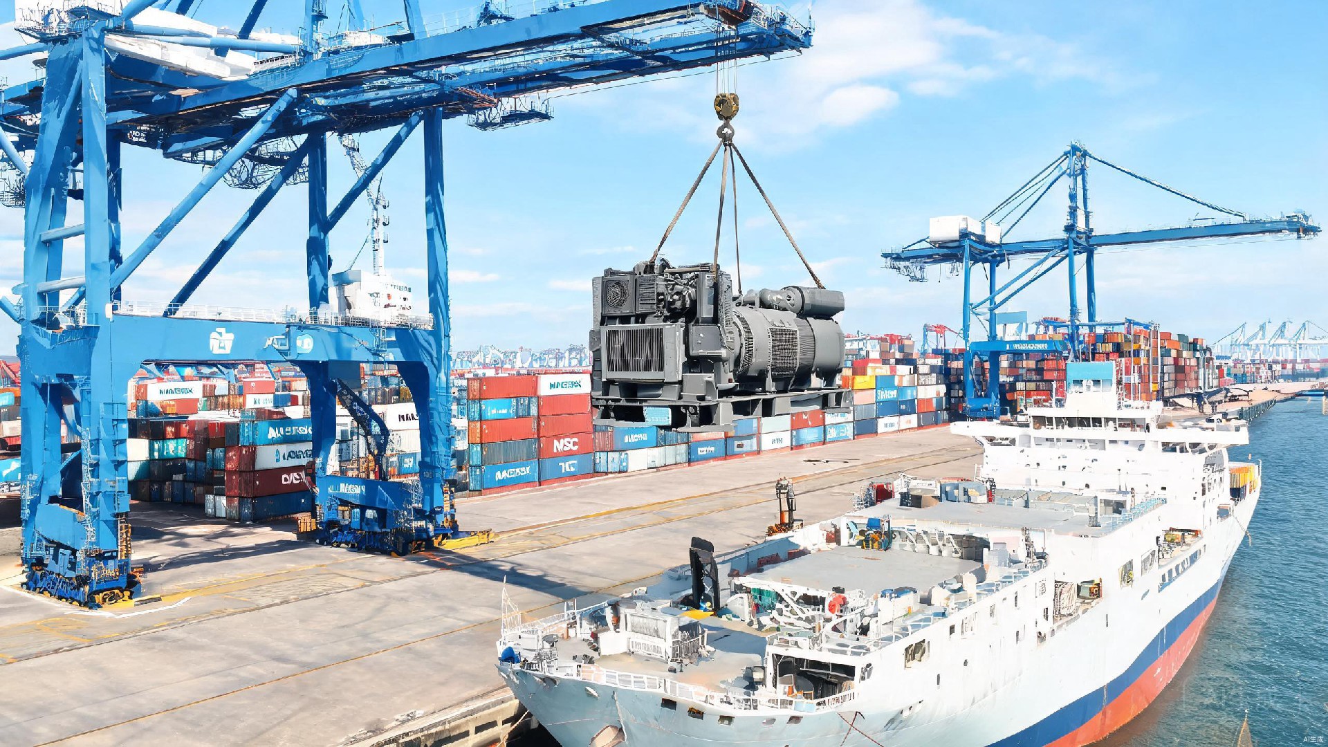 Diesel generators being loaded for export shipping